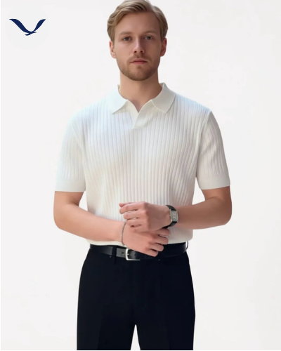 Polo en maille côtelée premium